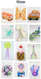 Grid of various colorful paper cutout shapes