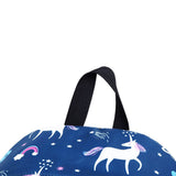 Top handle of blue unicorn school backpack NZ – sturdy and comfortable for daily school use.