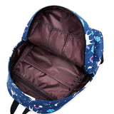 Interior view of blue unicorn school backpack – spacious kids school bag NZ with multiple compartments.