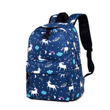 Blue unicorn kids school backpack NZ side view – girls school bag with stars and rainbow print.