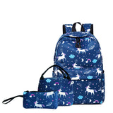 Happy Kid blue unicorn school bag set – kids school bags NZ with matching lunch bag and pencil pouch, unicorn design.