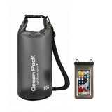 15L Black Dark Grey waterproof dry bag Ocean Pack with matching waterproof phone pouch.