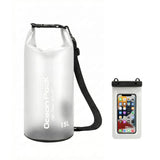 15L Clear Transparent waterproof dry bag Ocean Pack with white phone pouch.