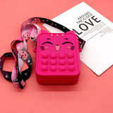 Kids Cute Cartoon Coin Purse Wallet Girls Crossbody Shoulder Bag Kitty Rose Red