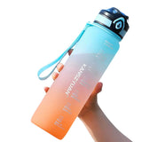 1000ml Tritan water bottle in Maldives Teal gradient colour with flip lid and carry strap, BPA-free reusable drink bottle