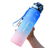 1000ml Tritan water bottle in Mediterranean Blue gradient colour with flip lid and carry strap, BPA-free reusable drink bottle