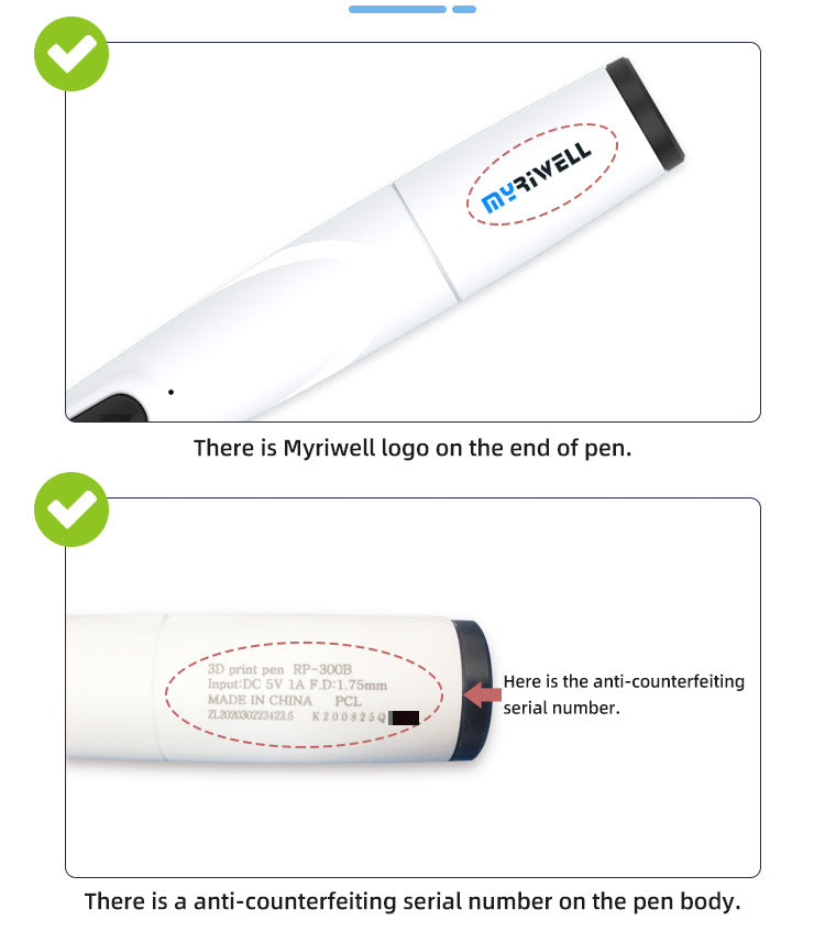 White pen with Myriwell logo and anti-counterfeiting serial number