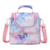Purple Flower Double Decker Kids Bento Lunch Box Bag for Girls
