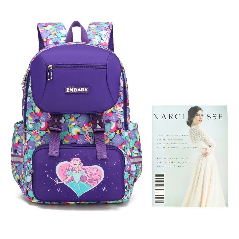 Dark Purple Princess & Unicorn School Bag for Girls