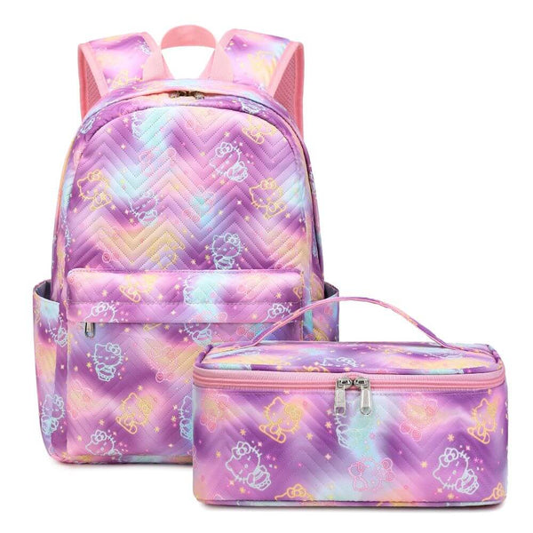 Purple Cartoon Hello Kitty School Bag Set