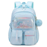 Blue sequin school bag for girls with pom-pom charm — front view, Happy Kid NZ