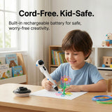 Cordless kids 3D printing pen with built-in rechargeable battery for safe and worry-free use