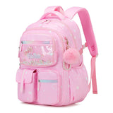 Cute girls school bag NZ — angled view showing sequin pocket and front flap pockets