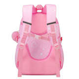 Girls backpack back view — padded mesh back, chest buckle and reflective strips