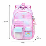 Girls school backpack dimensions — H45 x W31 x D16cm, fits A4 folders