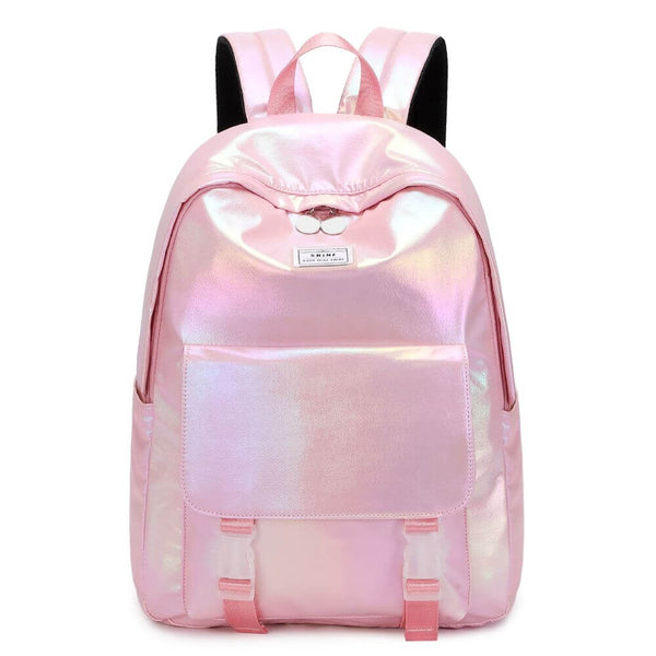Happy Kid holographic pink school backpack – stylish girls school bag NZ with shiny finish.