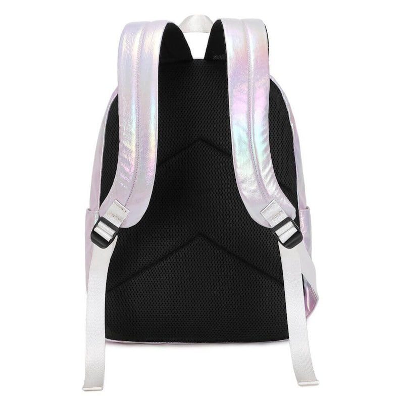 Happy Kid holographic purple school bag – padded shoulder straps and breathable back panel.