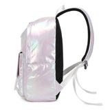 Happy Kid holographic purple school backpack side view – shiny kids school bag NZ with padded straps and sleek finish.