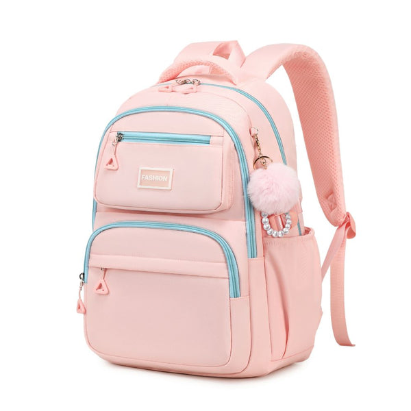 Side view of Happy Kid pink girls school bag – lightweight and water-resistant backpack.