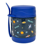Spaceship galaxy 300ml kids insulated food jar from Misanbroo NZ — navy stainless steel lunch container with rockets and robots
