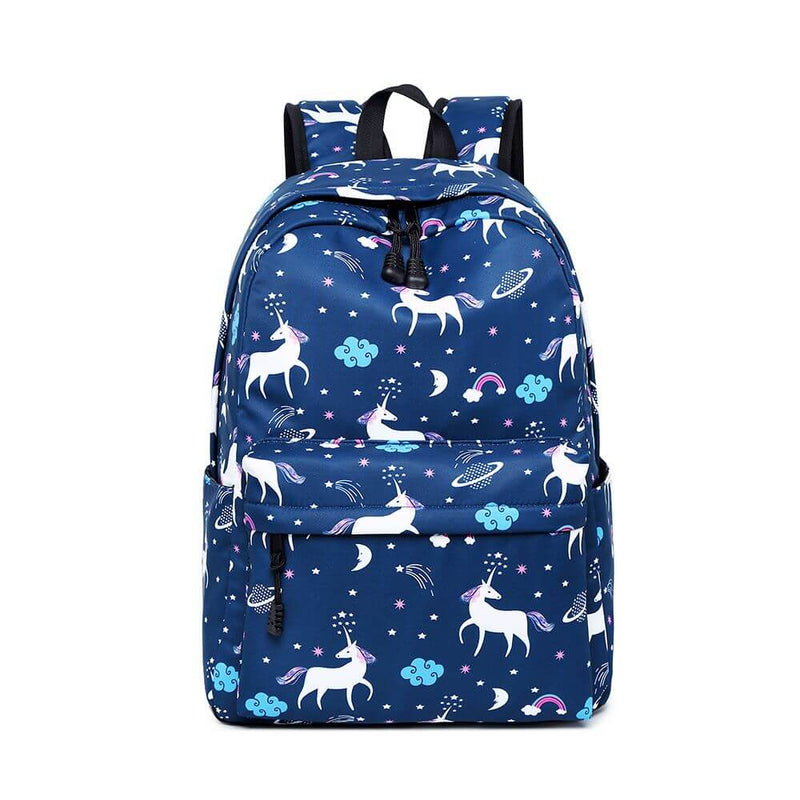 Happy Kid blue unicorn school backpack – cute kids school bag NZ with front pocket and adjustable straps.