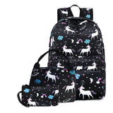 Happy Kid black unicorn school bag set – kids backpack NZ with lunch bag and pencil case, cute girls school bag.