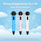 Kids cordless 3D printing pen available in blue, pink and white color options