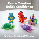 3D creations made with a kids 3D printing pen including robot, dinosaur and animal models