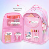 Kids school backpack with 180° side opening — mesh pockets, zip pocket and pen slots inside