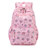 Pink girls school backpack for kids with character print and front pocket