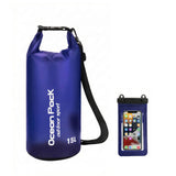 15L Dark Blue Royal Blue waterproof dry bag Ocean Pack with phone pouch accessory.