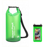 15L Green Ocean Pack waterproof dry bag with matching phone case.