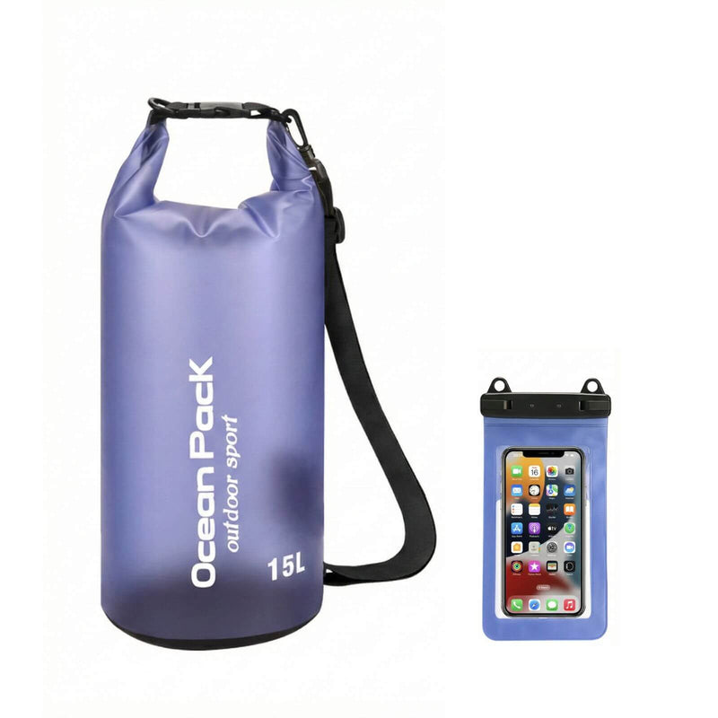15L Purple waterproof dry bag Ocean Pack with waterproof phone case set.