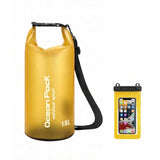 15L Yellow Ocean Pack dry bag for swimming and boating with waterproof phone holder.