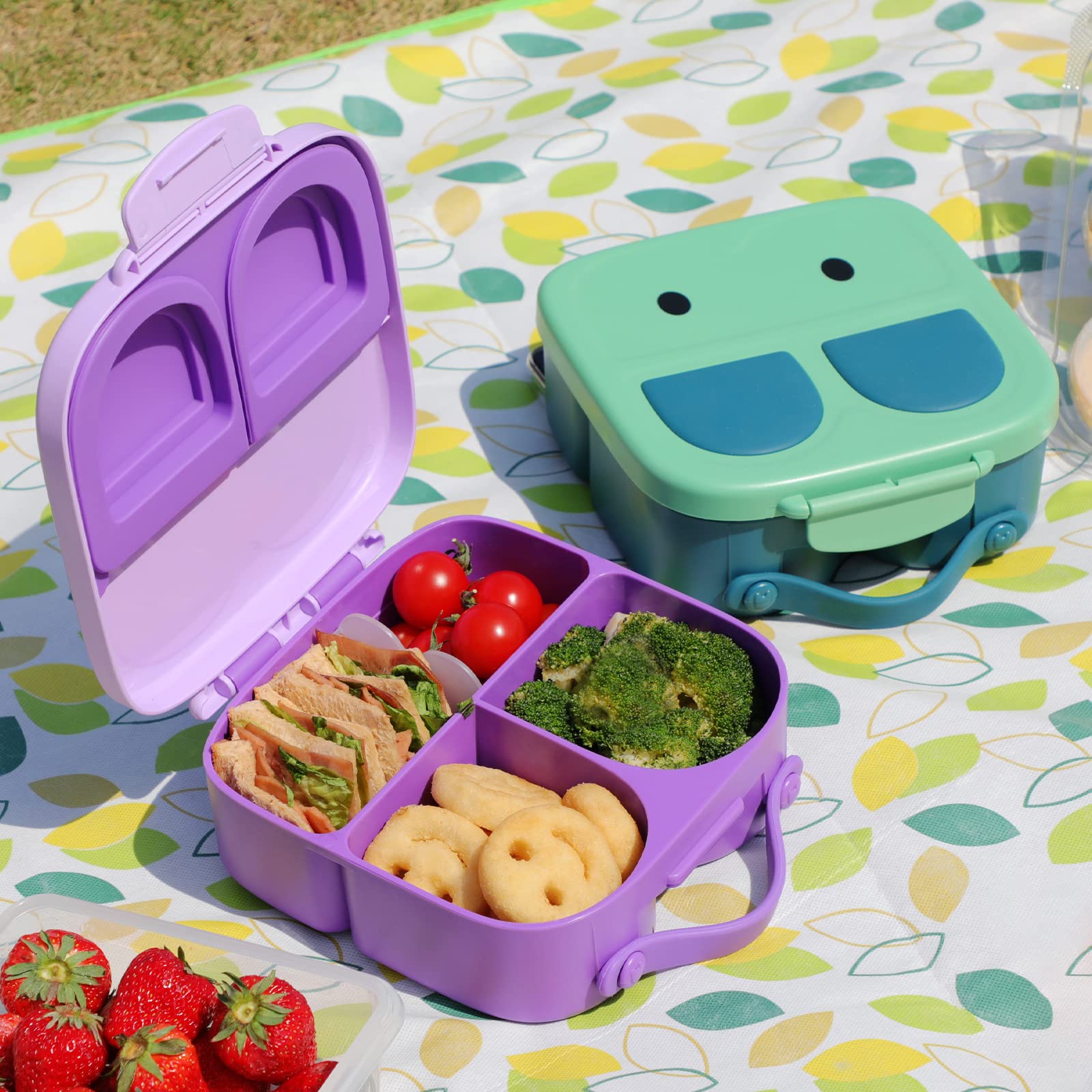 Large Green Bunny Leak Proof Bento Lunch Boxes 4 Compartments for Kids