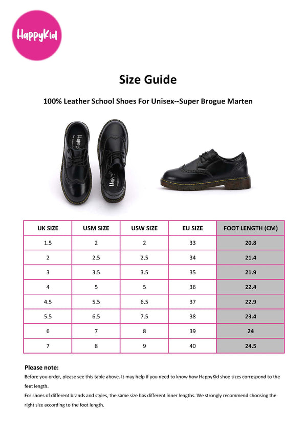 HappyKid School Shoes Size Guide Super Brogue Marten