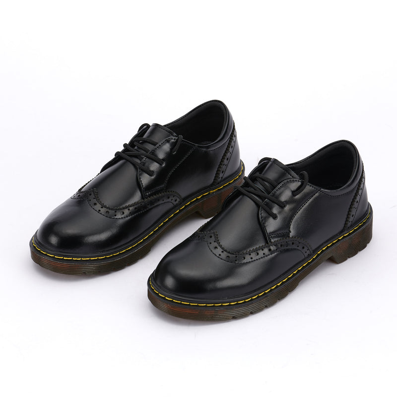 Lace Up School Shoes Unisex 100% Leather in Black | Happy Kid