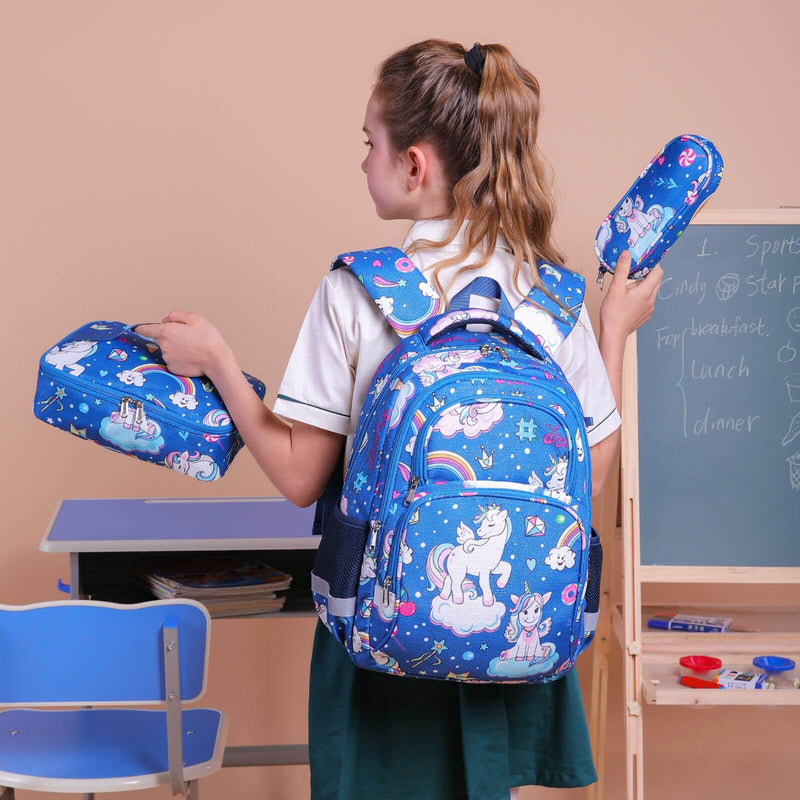 Blue Rainbow Unicorn Backpack Kids School Bags NZ for Girls Happy Kid